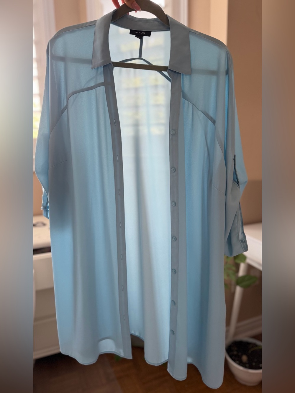 Alfani Light Blue Sheer Longline Button-Down Shirt